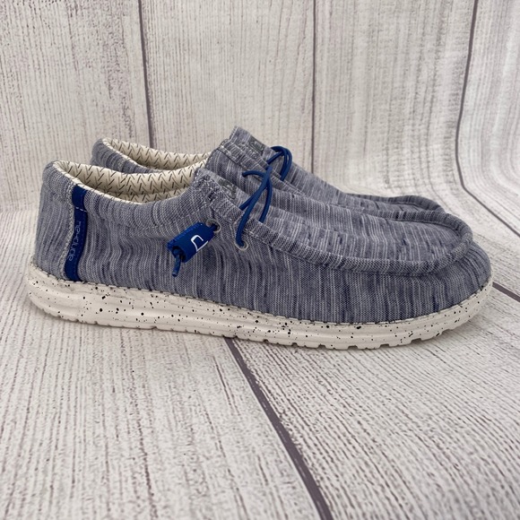 Hey Dude Wally Stretch Fleece Mens 13 Navy White Moc Toe Loafers Shoes Loafers main image 4